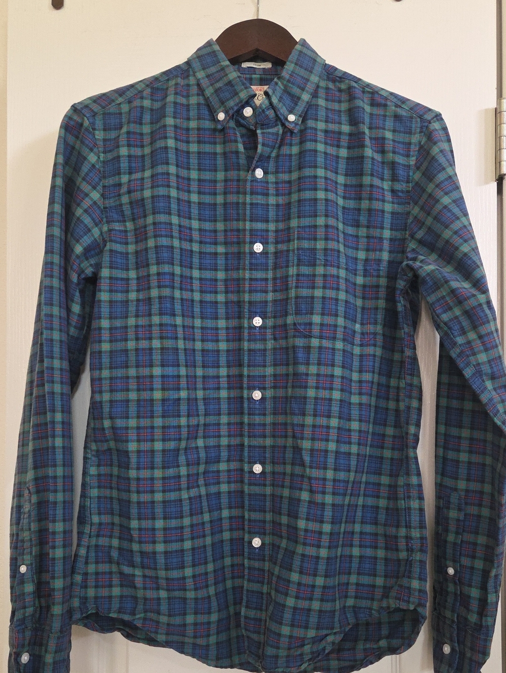 J, Crew, Cotton Oxford Green Blue Plaid, Long Sleeved Shirt!